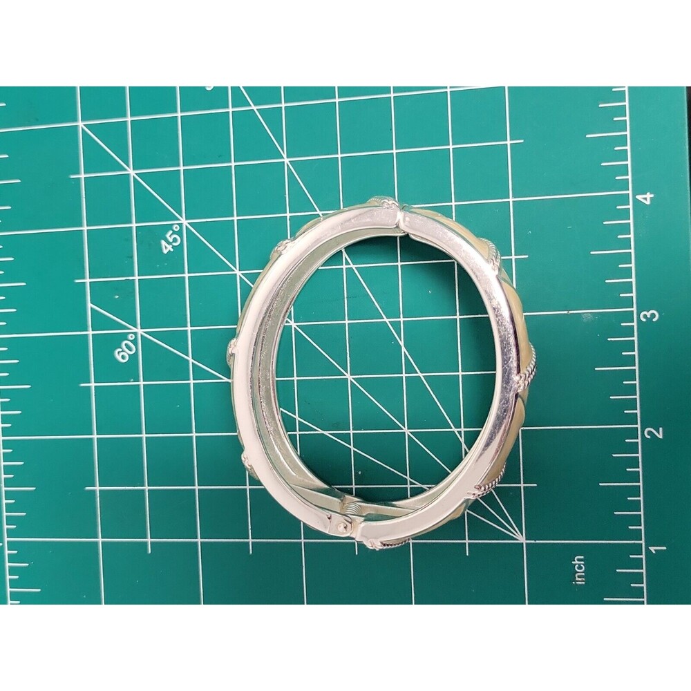 Vintage Tan Enamel Triangular Pattern Silver Tone… - image 8